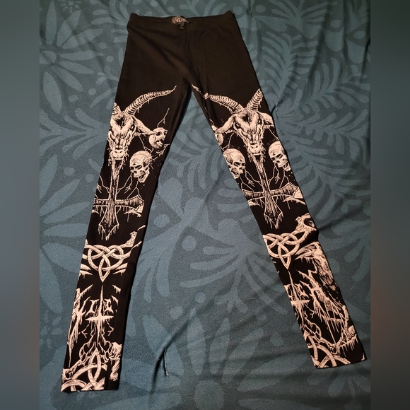 Dolls Kill Widow Leggings Goth Occult Baphomet Punk Skull XS - Picture 1 of 4